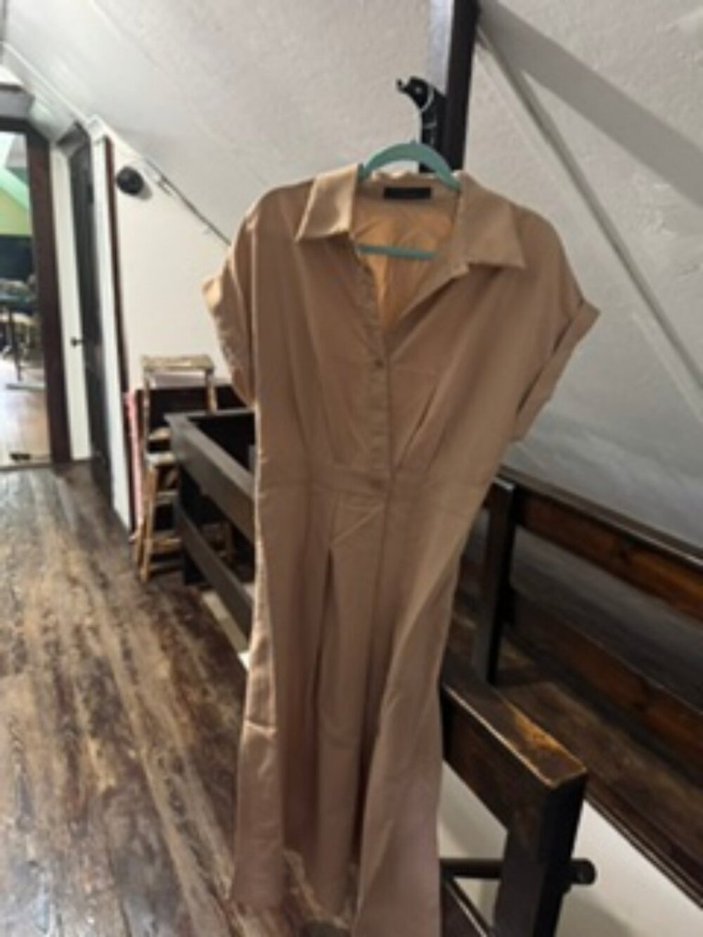 ZANZEA Beige Short Sleeve Shirt Dress with Pockets | Size XL